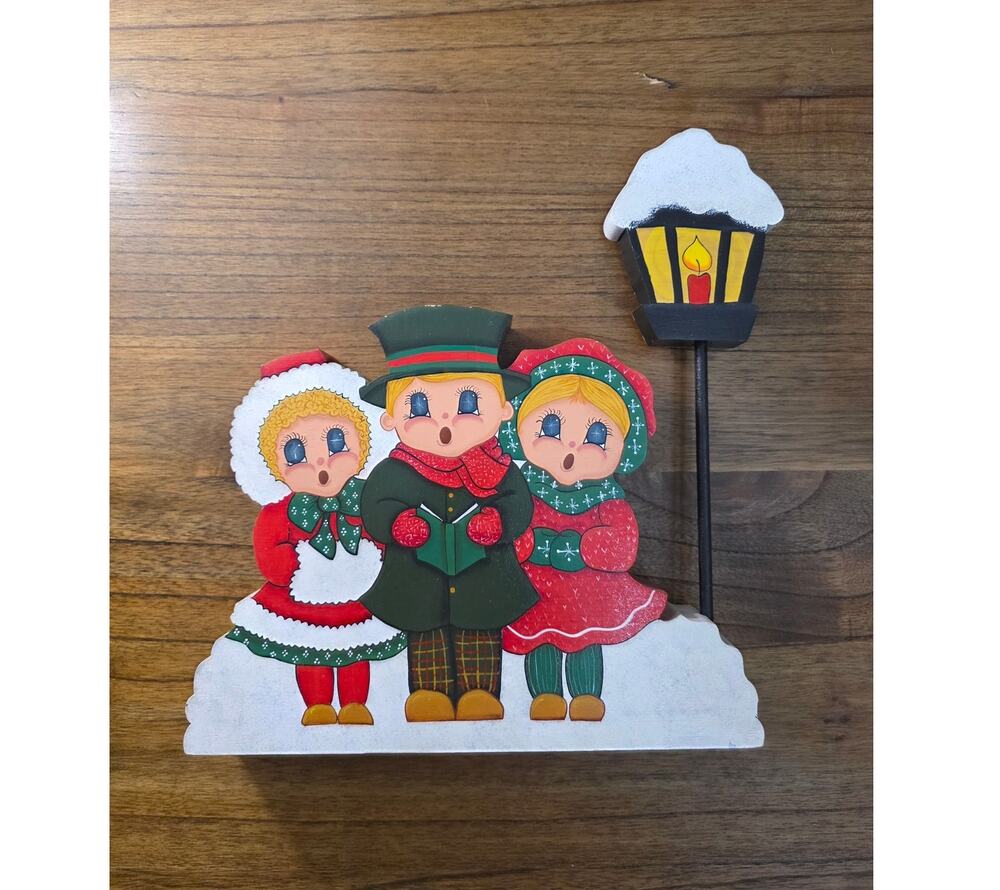 VTG Hand-Painted Wooden Shelf Sitter Christmas Carolers Holiday Decor Winter